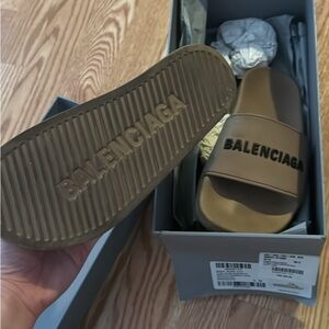 Balenciaga Beige and Black Slides